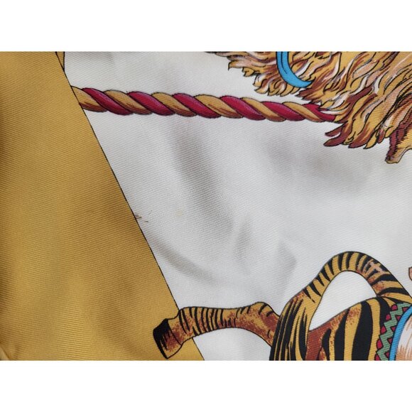 VTG AC Andre Claude Canova Carousel of Horses Silk Scarf Gold Colorful Old Money - Picture 6 of 9